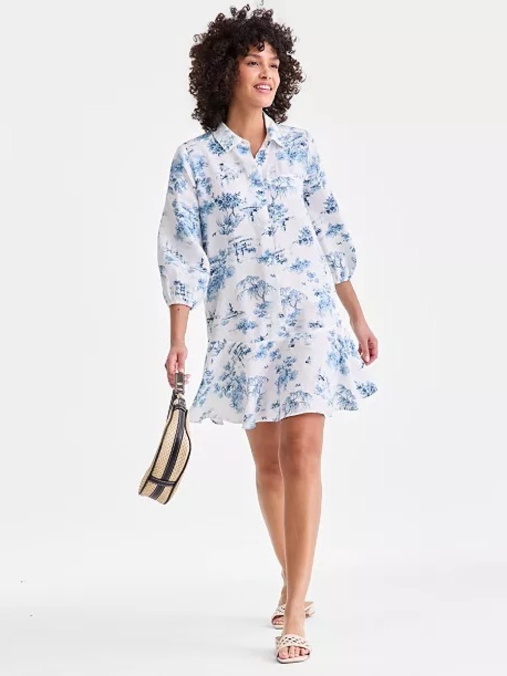 Charter Club 100% Linen Button-Front 3/4-Sleeve Dress -in size XS